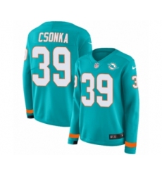 Women's Nike Miami Dolphins #39 Larry Csonka Limited Aqua Therma Long Sleeve NFL Jersey