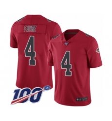 Men's Atlanta Falcons #4 Brett Favre Limited Red Rush Vapor Untouchable 100th Season Football Jersey