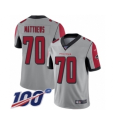 Men's Atlanta Falcons #70 Jake Matthews Limited Silver Inverted Legend 100th Season Football Jersey