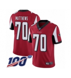 Men's Atlanta Falcons #70 Jake Matthews Red Team Color Vapor Untouchable Limited Player 100th Season Football Jersey