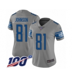 Women's Detroit Lions #81 Calvin Johnson Limited Gray Inverted Legend 100th Season Football Jersey