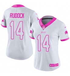 Women's Nike Detroit Lions #14 Jake Rudock Limited White/Pink Rush Fashion NFL Jersey
