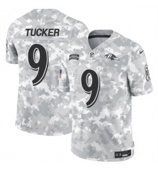 Men's Baltimore Ravens #9 Justin Tucker 2024 F.U.S.E. Arctic Camo Salute to Service Limited Football Stitched Jersey