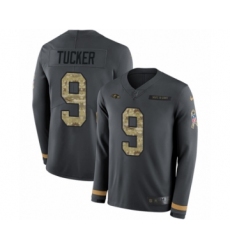 Youth Nike Baltimore Ravens #9 Justin Tucker Limited Black Salute to Service Therma Long Sleeve NFL Jersey