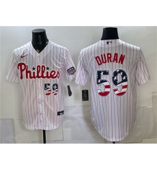 Men's Philadelphia Phillies #59 Jhoan Durán White USA 250 Fourth of July Home Stitched Baseball Jersey