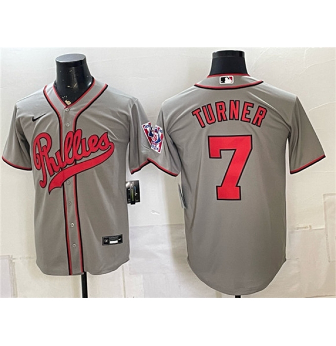 Men's Philadelphia Phillies #7 Trea Turner Gray 2026 Field of Dreams Stadium Stitched Baseball Jersey