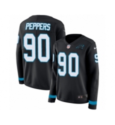 Women's Nike Carolina Panthers #90 Julius Peppers Limited Black Therma Long Sleeve NFL Jersey
