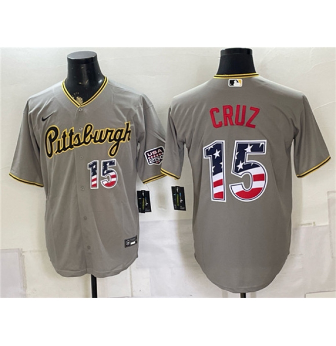 Men's Pittsburgh Pirates #15 Oneil Cruz Grey USA 250 Fourth of July Stitched Baseball Jersey