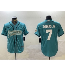 Men's Jacksonville Jaguars #7 Brian Thomas Jr Teal With Cool Base Stitched Baseball Jersey