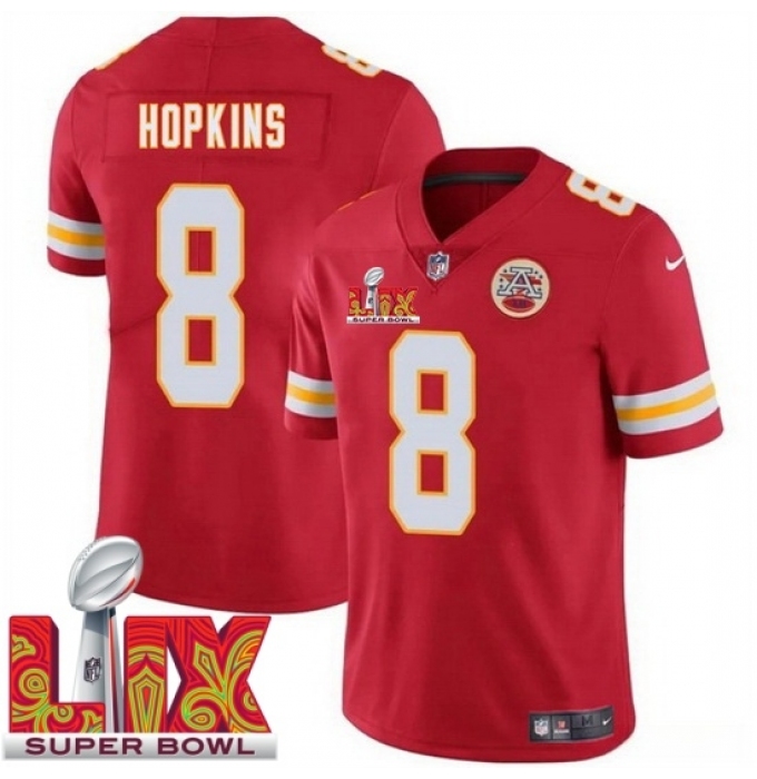 Men's Kansas City Chiefs DeAndre Hopkins #8 Red 2024 2025 Super Bowl LIX F U S E Stitched Jersey